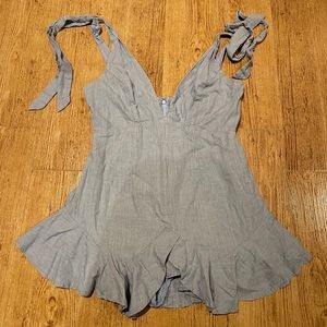 Boutique Tie Plunge Romper Light Blue